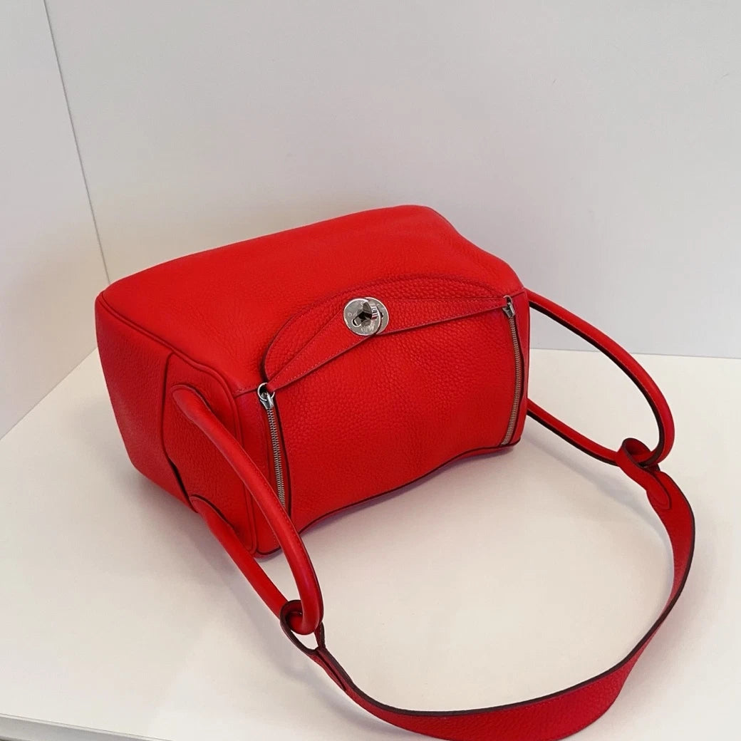 Hermes Lindy26 Top Handle Shoulder Bag Red Silver Women Classic Fashion