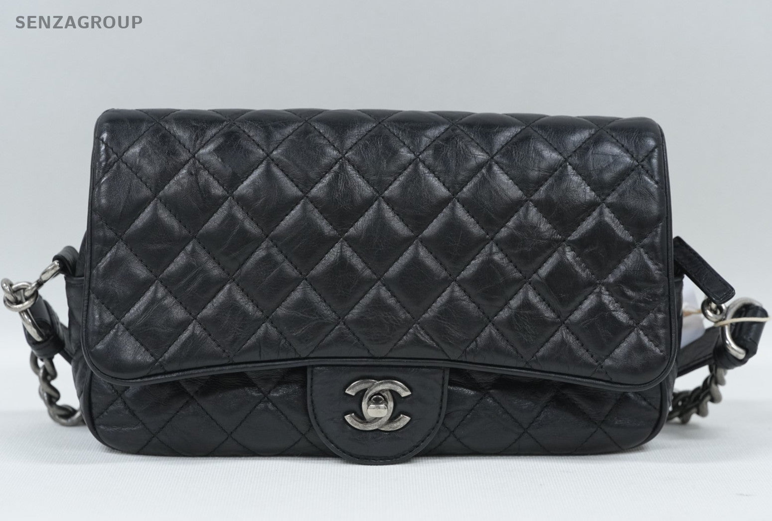 CHANEL Classic Flap MM Oil waxed leather Chain Shoulder bag Black Silver Classic