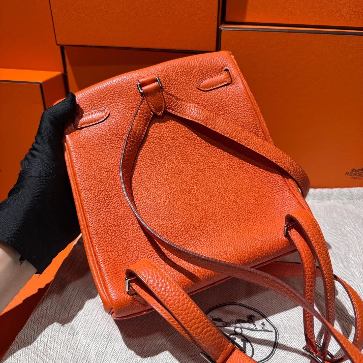 Hermes Kelly Ado Orange TC Leather Backpack For Women