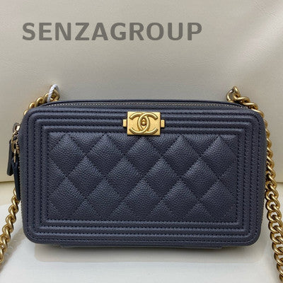 Chanel Le Boy WOC Chain Shoulder Crossbody Bag Grey Gold Hardware