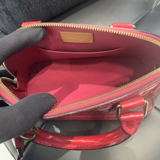Louis Vuitton Alma BB Patent Top Handle Crossbody Red Gold Women Classic D