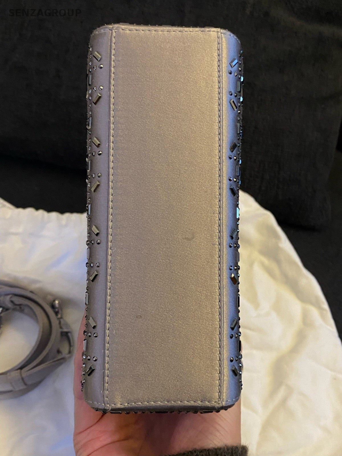 Christian Dior Lady Dior 2Way Gray Silver Top Handle Bag Crossbody Women Classic