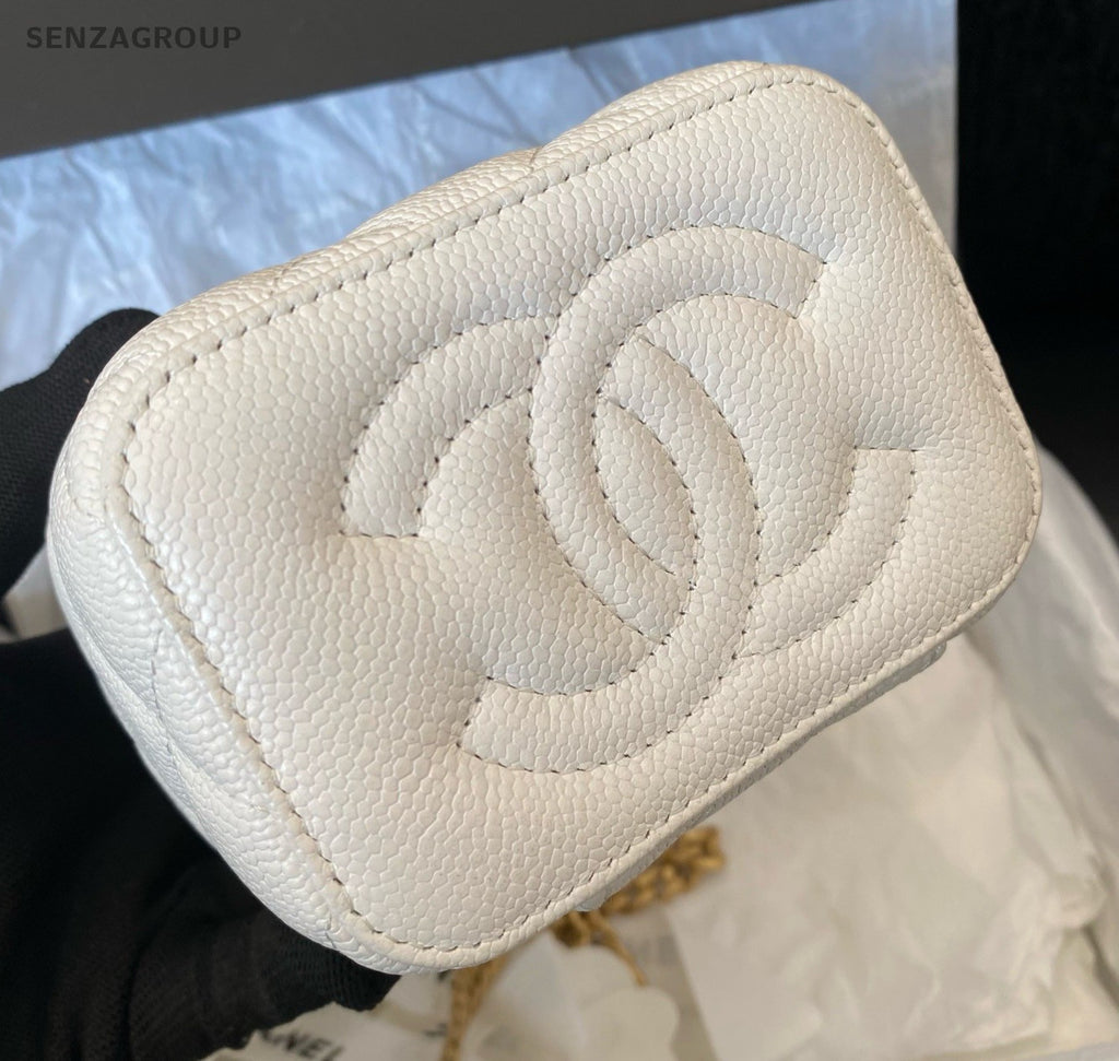 Chanel Vanity Case Calfskin Chain Shoulder Bag Crossbody White Gold Women