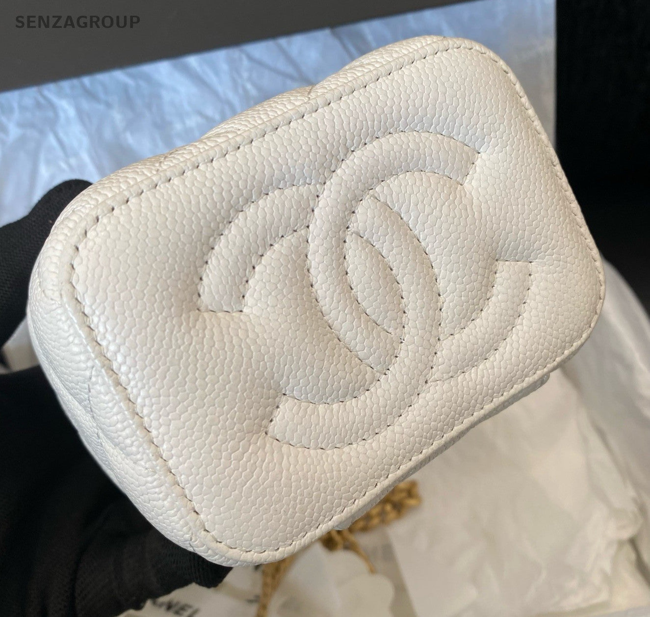 Chanel Vanity Case Calfskin Chain Shoulder Bag Crossbody White Gold Women