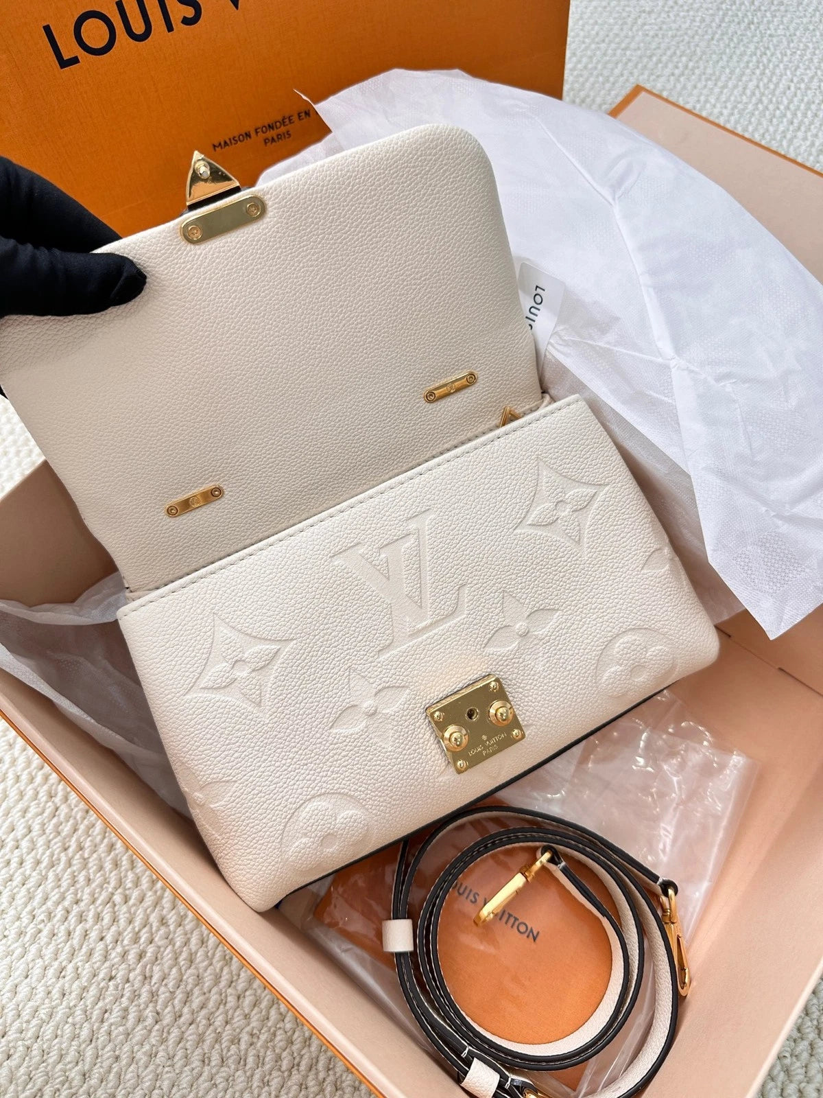 Louis Vuitton Madeleine Nano White Handbag Crossbody Bag Women