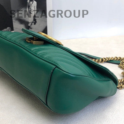 Gucci GG Marmont Green Gold Leather Chain Shoulder Crossbody Bag
