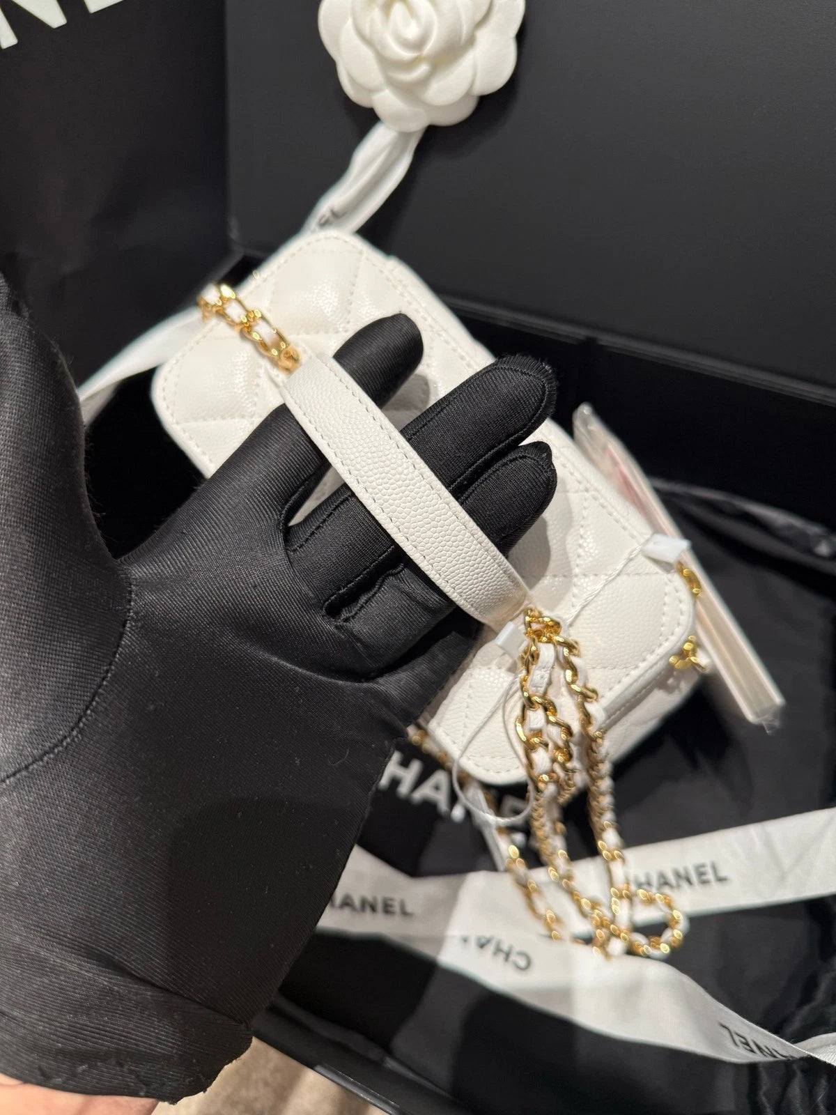 CHANEL White Gold Leather Cargo Box Bag For Women