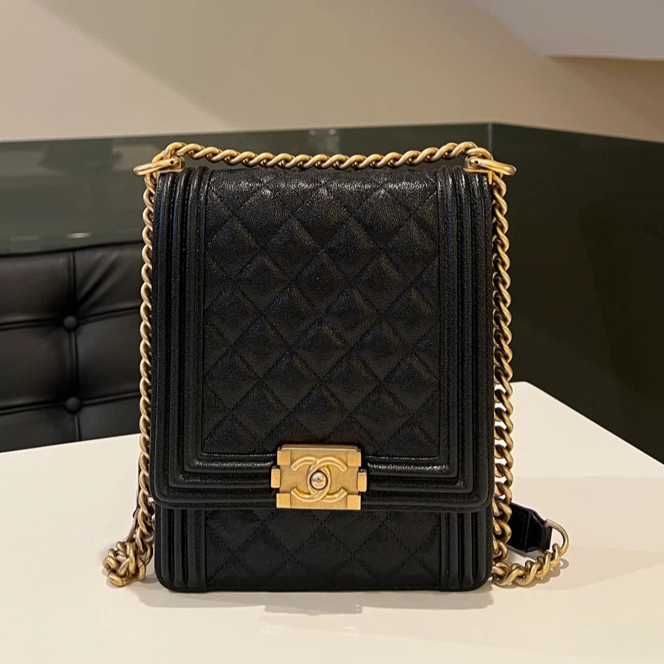 Chanel Boy Bag Black Gold Shoulder Bag Crossbody Excellent