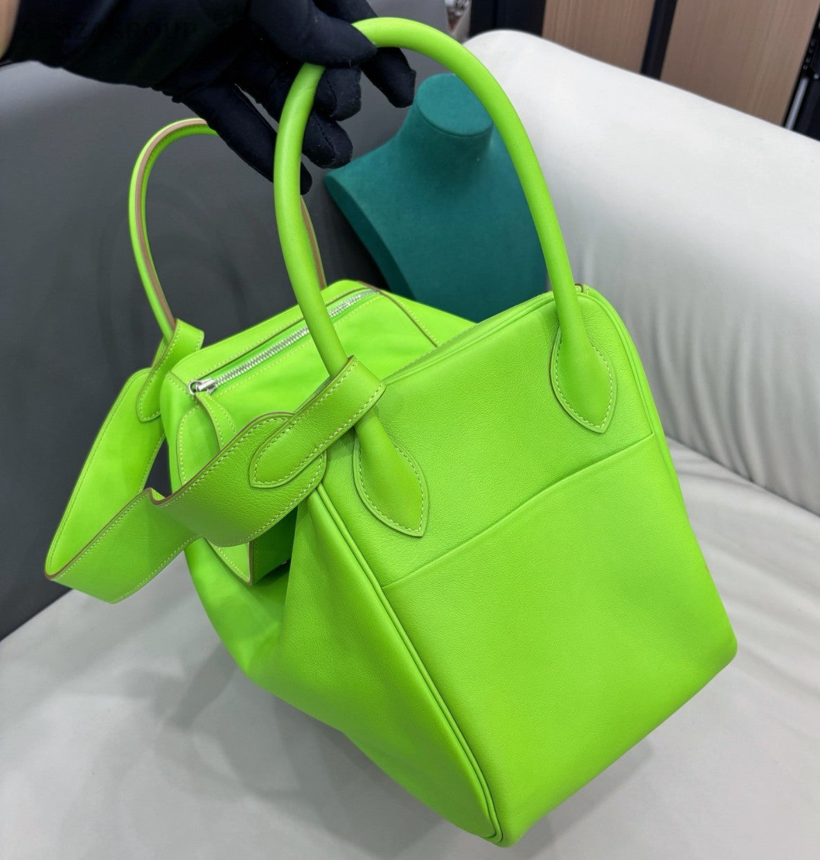 Hermes Lindy34 Top Handle Bag Shoulder Bag Green Silver Used Women Classic