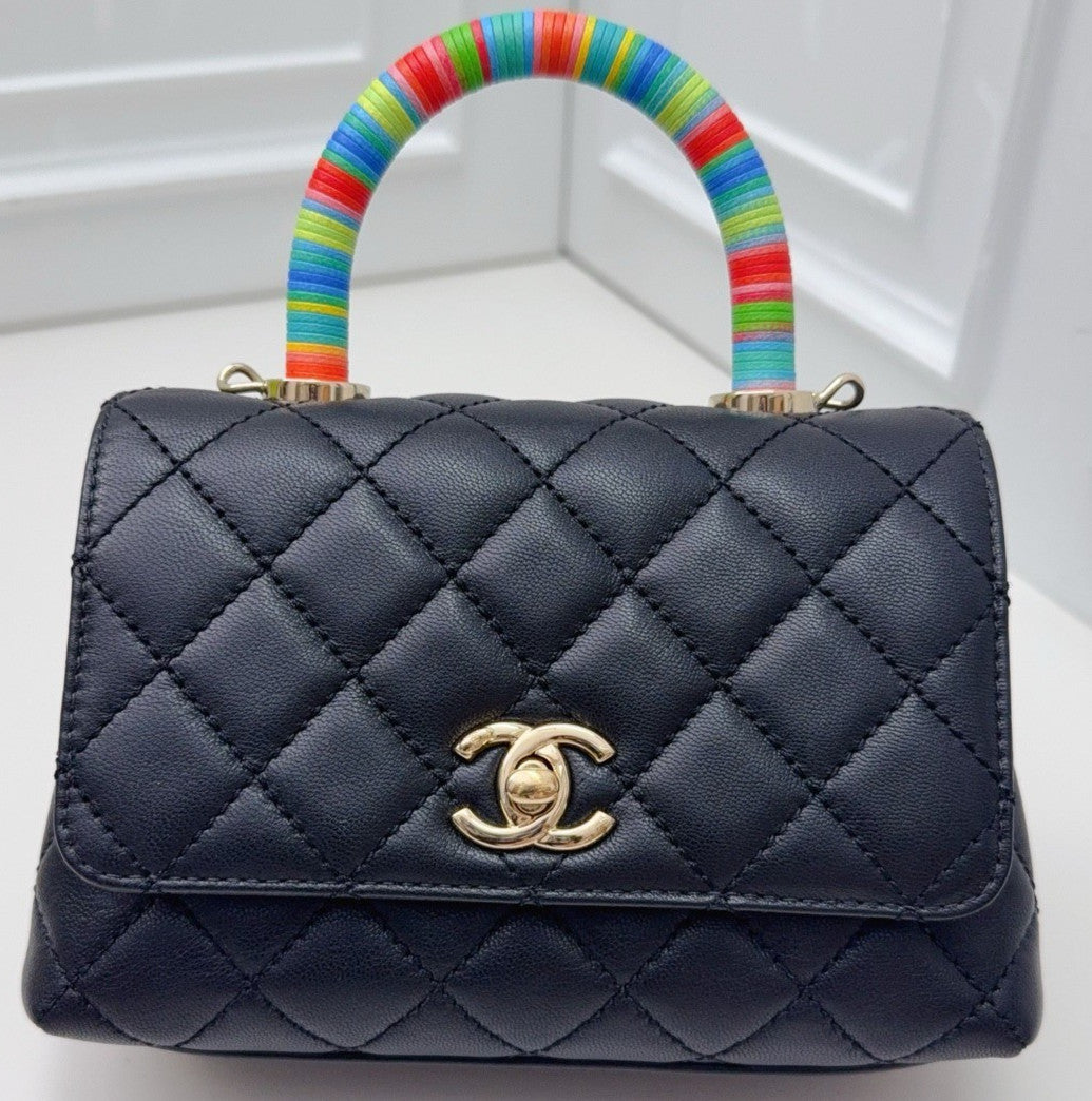 Chanel Cocohandle Mini Top Handle Bag Chain Crossbody Black Gold  Women Classic