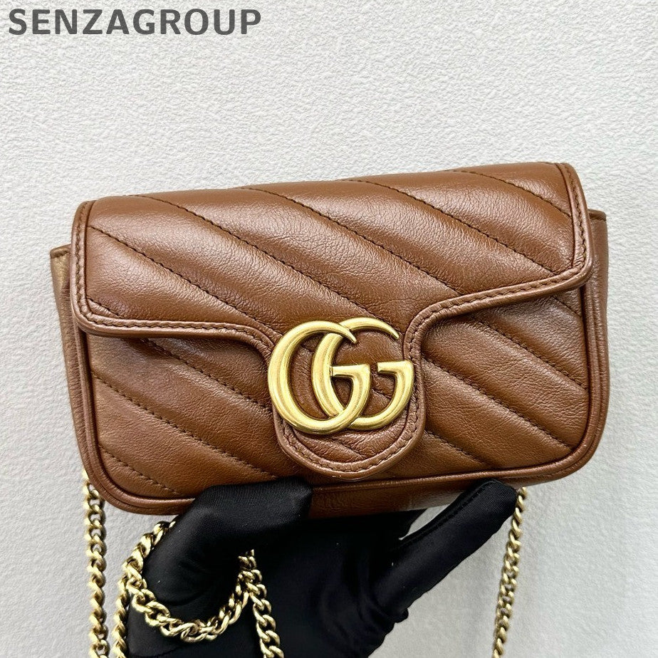 Gucci Marmont Mini Chain Shoulder Crossbody Bag Brown Classic Women