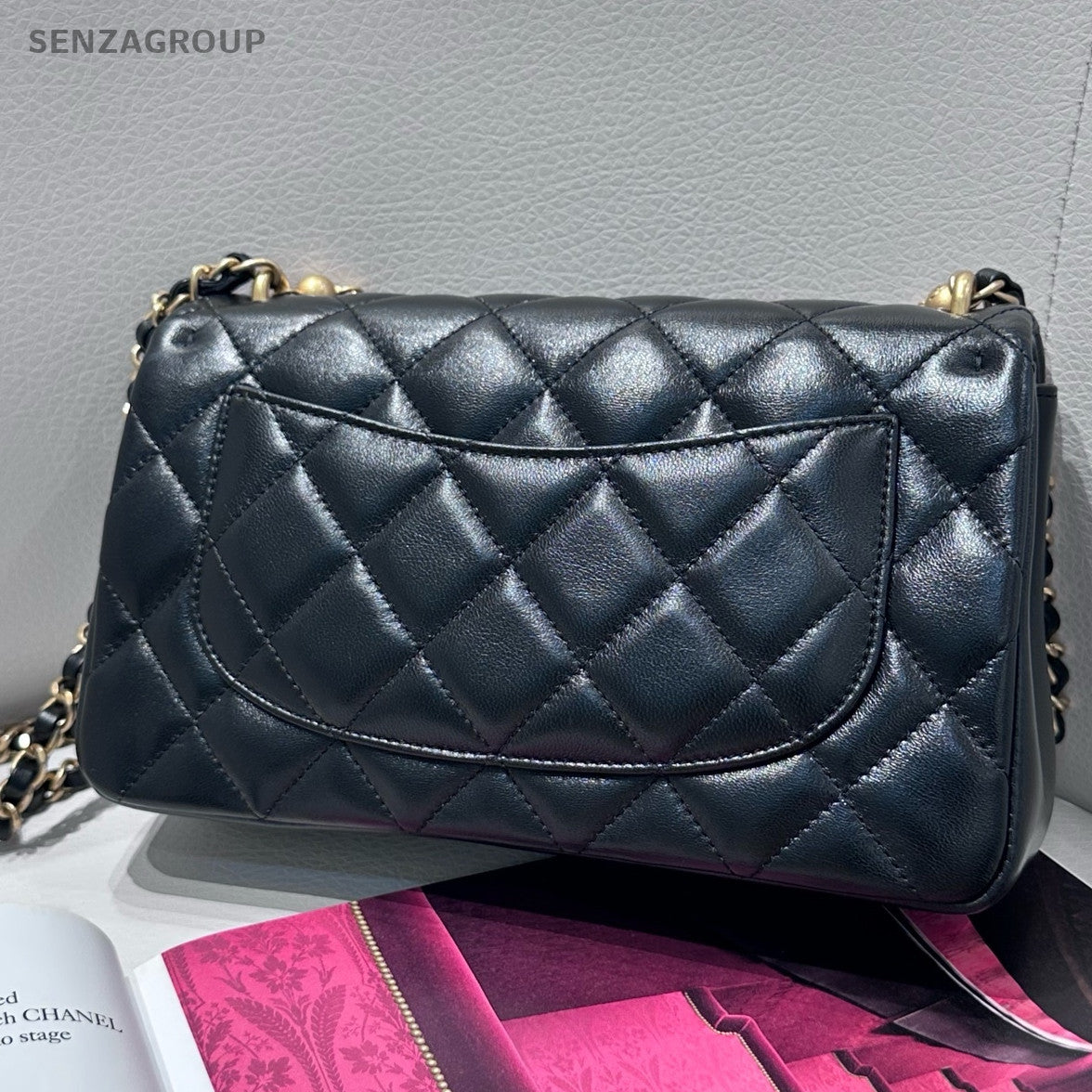 Chanel 25B Black Gold Lambskin CF Mini Flap Bag Chain Shoulder Bag Women