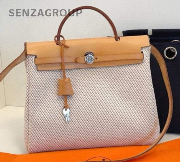 Hermes Herbag Top Handle Bag Crossbody Brown Silver Used Women Classic