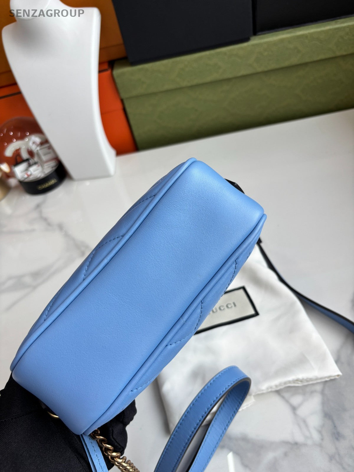 GUCCI Marmont GG Light Blue Camera bag Shoulder Crossbody