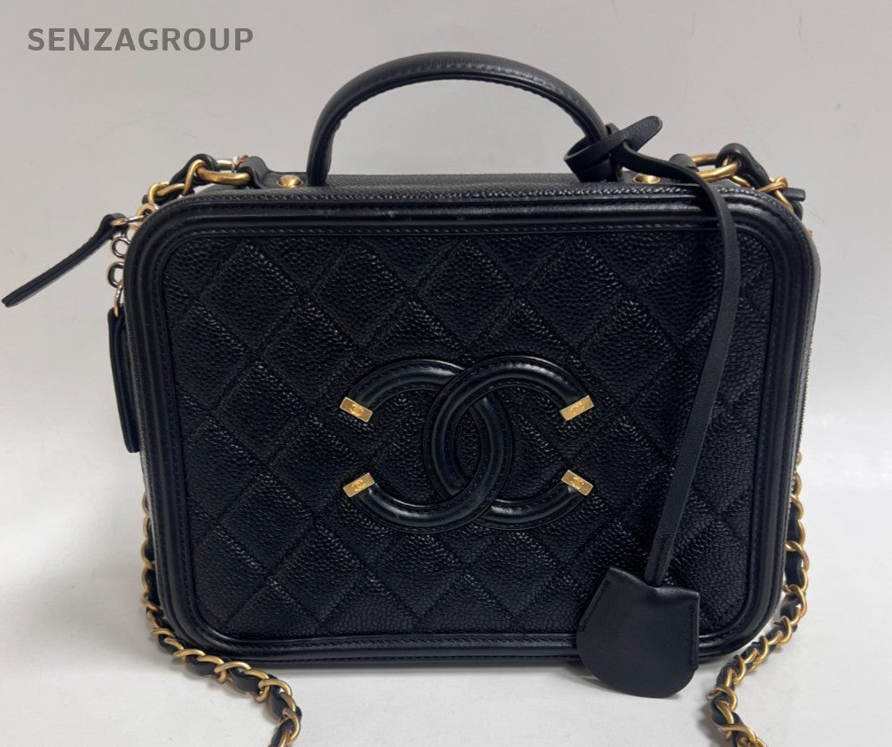 Chanel Vanity Chain Shoulder Bag Crossbody Diamond Black Gold Women Classic