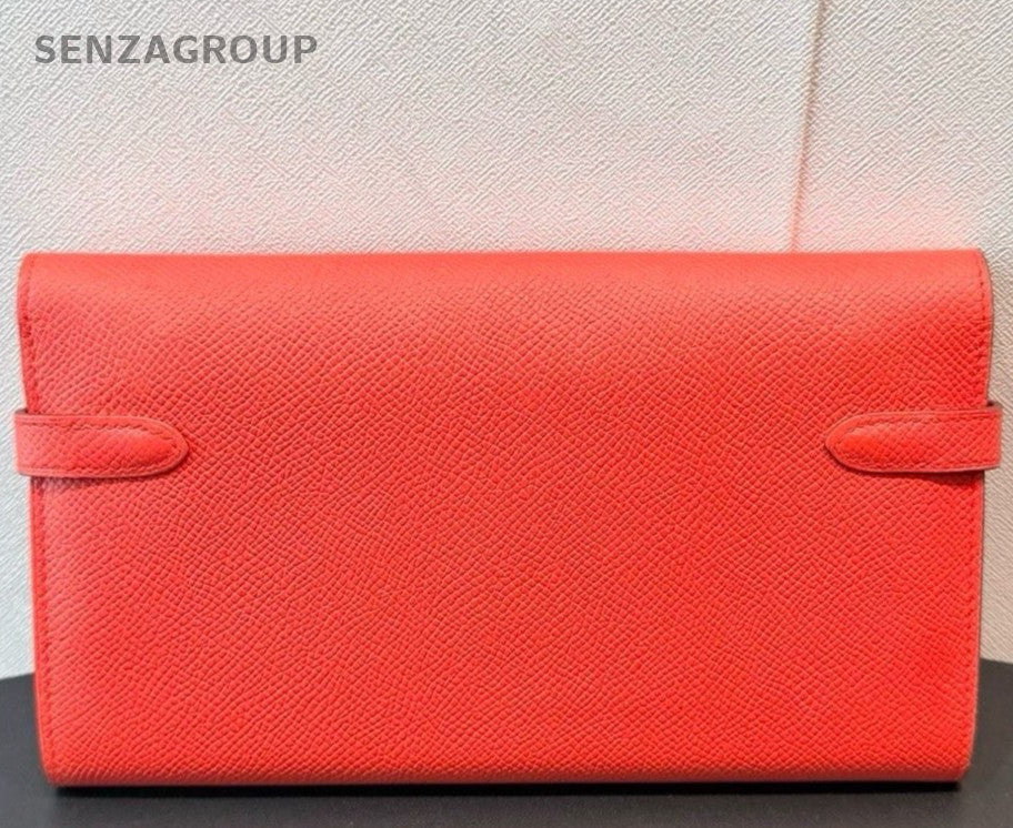 Hermes Kelly long Epsom Leather Wallet Kelly Togo Orange Gold Women Designer