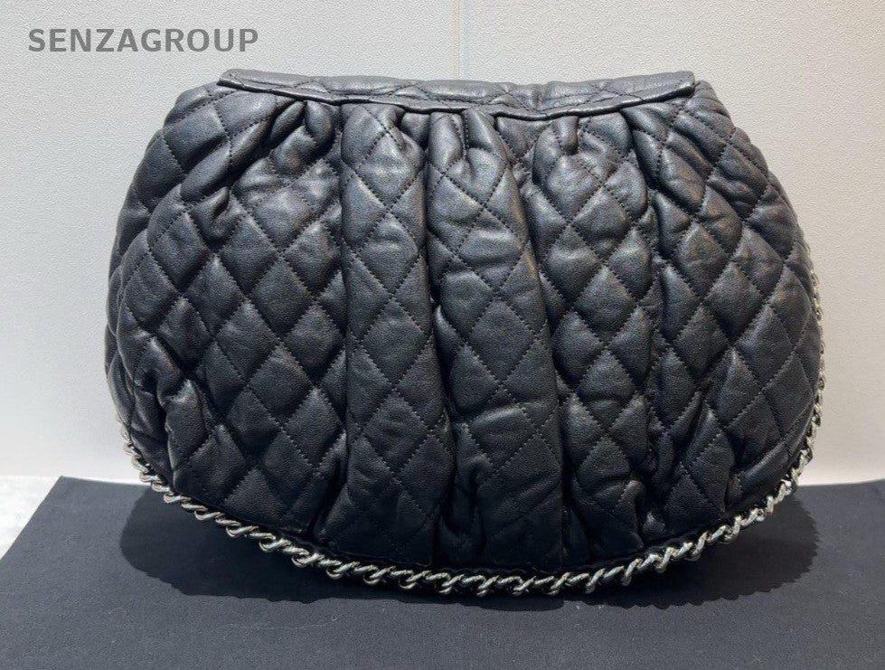 CHANEL Puffer Pumpkin Diamond Pattern Chain Shoulder bag Black Silver Women