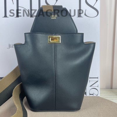 Fendi Black Leather Bucket Bag with Gold Hardware - Women's Fashion