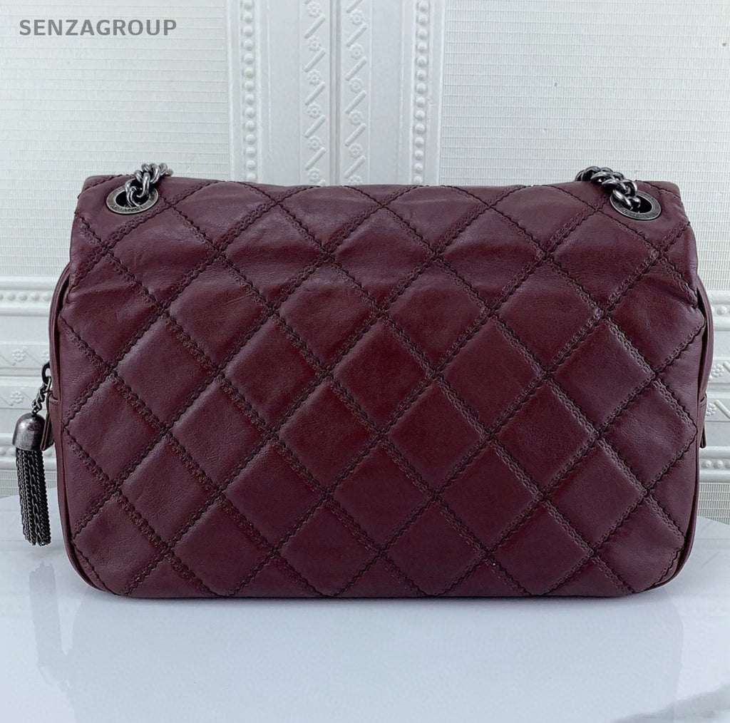 Chanel Classic Flap Chain Calfskin Shoulder Bag Red Silver Women Diamond Fashion