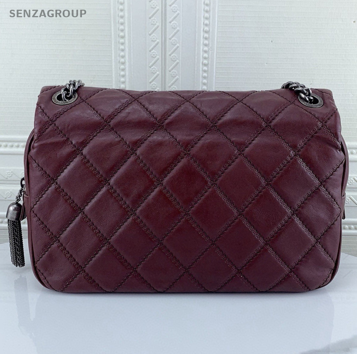 Chanel Classic Flap Chain Calfskin Shoulder Bag Red Silver Women Diamond Fashion