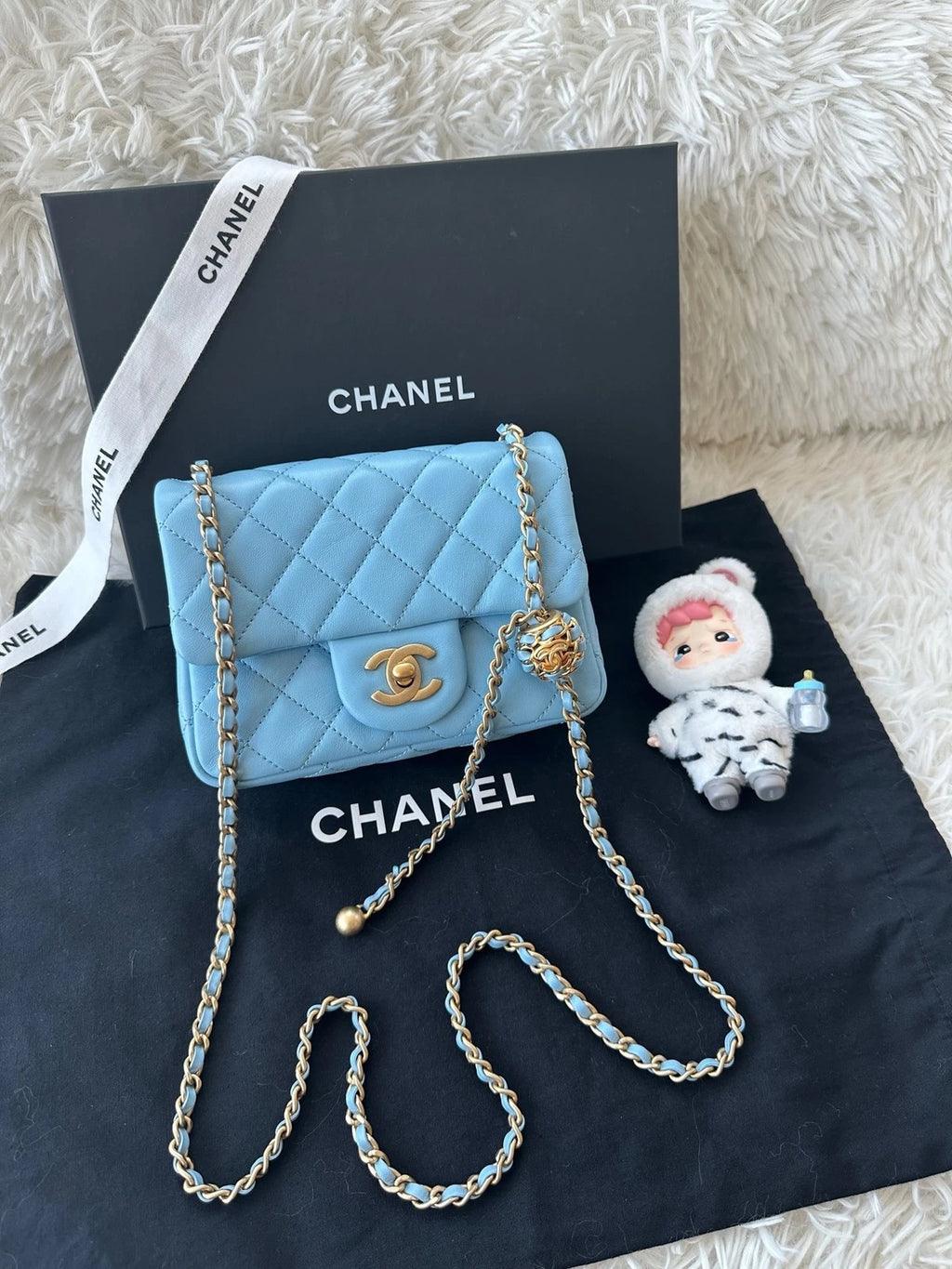CHANEL Blue Calfskin Walnut Ball Square Crossbody Bag For Women