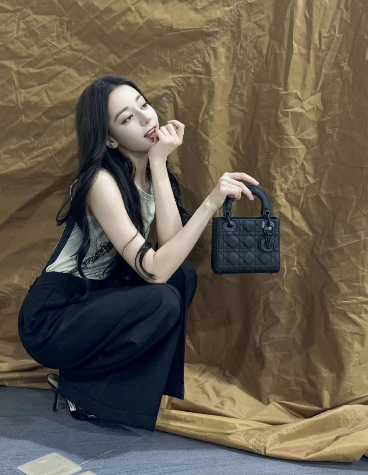 Dior Lady Dior Black Shoulder Bag Chain Bag Excellent