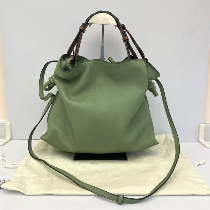 LOEWE Medium Flamenco Leather Bucket Bag Green For Women