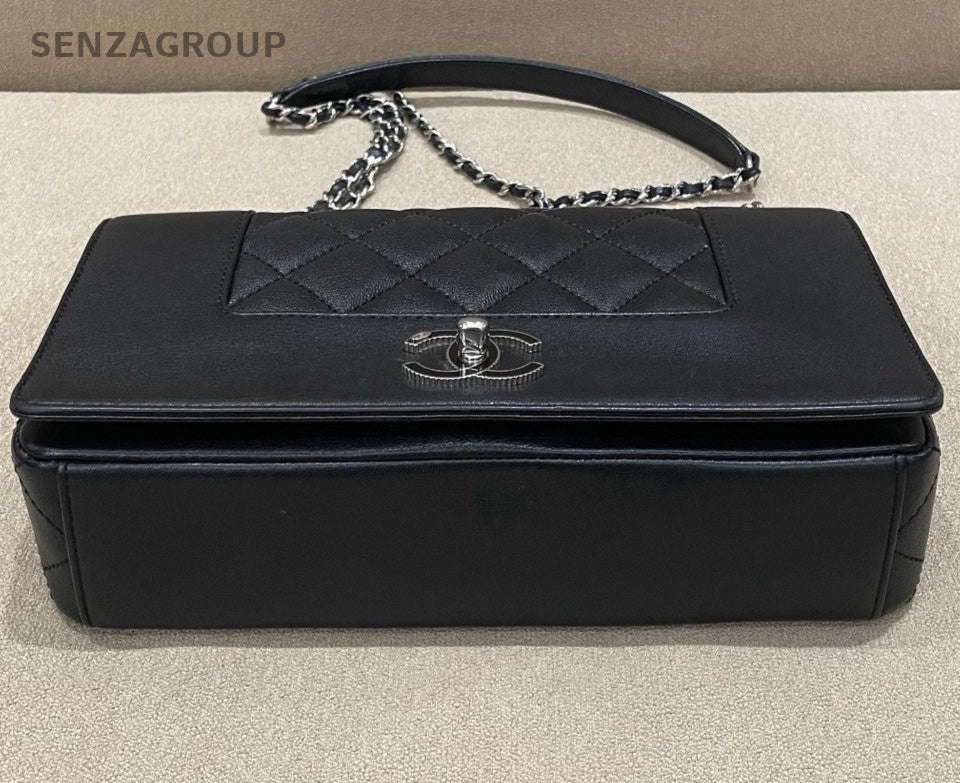 Chanel Classic Flap PM Chain Shoulder Bag Crossbody Black Silver Women Fashion