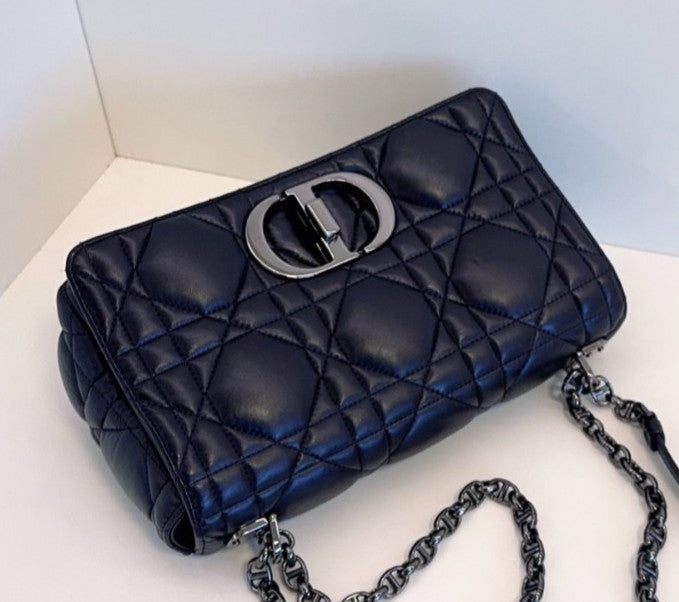 Christian Dior Caro MM Chain Shoulder Bag Crossbody Black Silver Women Classic