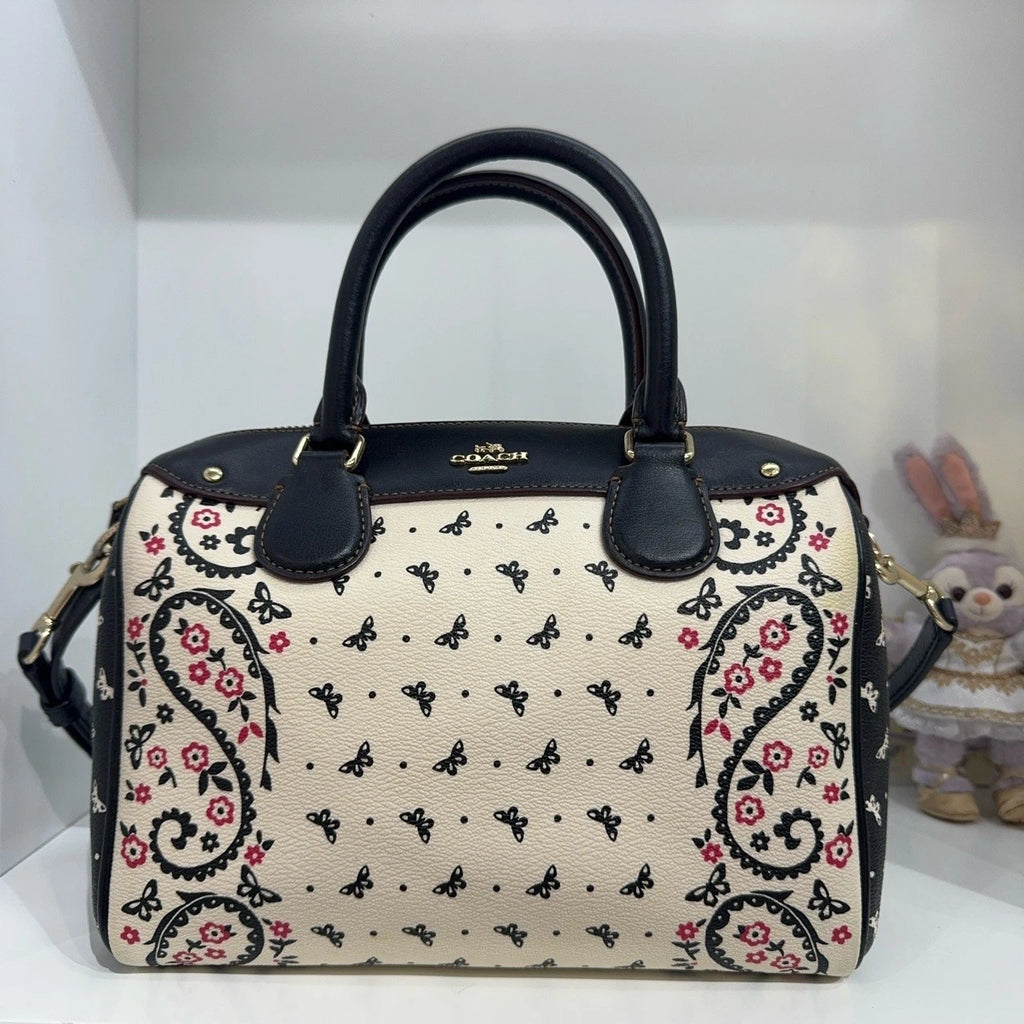 Coach Floral Print Boston Handbag Shoulder Crossbody Bag For Women
