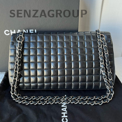Chanel Black Silver CF Quilted Chain Shoulder Crossbody Bag for Women