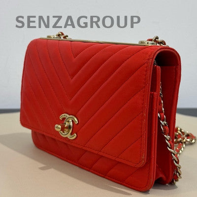 Chanel Trendy CC WOC Red Gold Chevron Lambskin Chain Crossbody Bag
