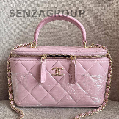Chanel 24A Vanity Case Chain Shoulder Bag Pink Gold CC Logo
