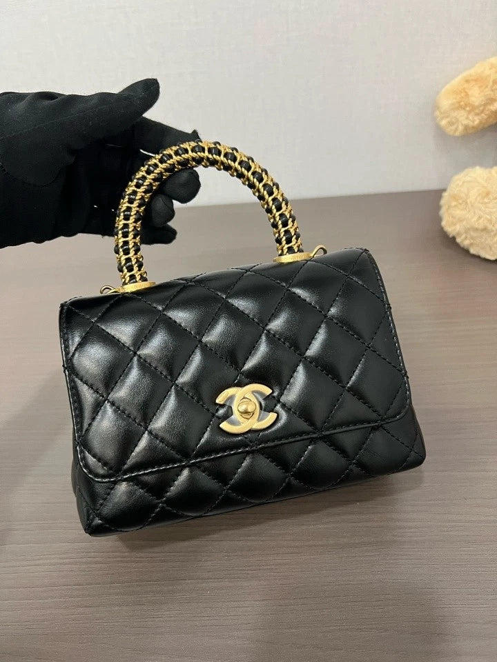 CHANEL Black Gold Mini Coco Handle Top Handle Bag For Women
