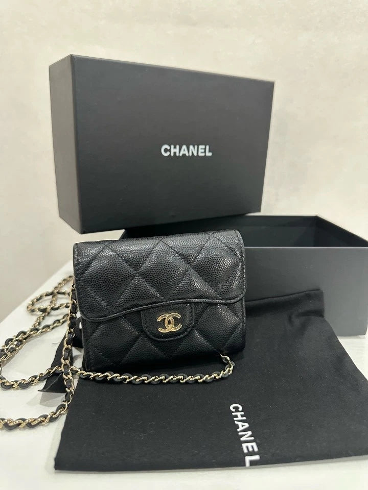 99 New CHANEL Black Gold Mini Crossbody Shoulder Bag For Women