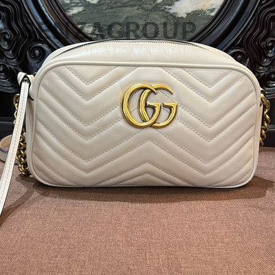 Gucci Marmont Camera Bag Medium Shoulder Crossbody White Gold Classic