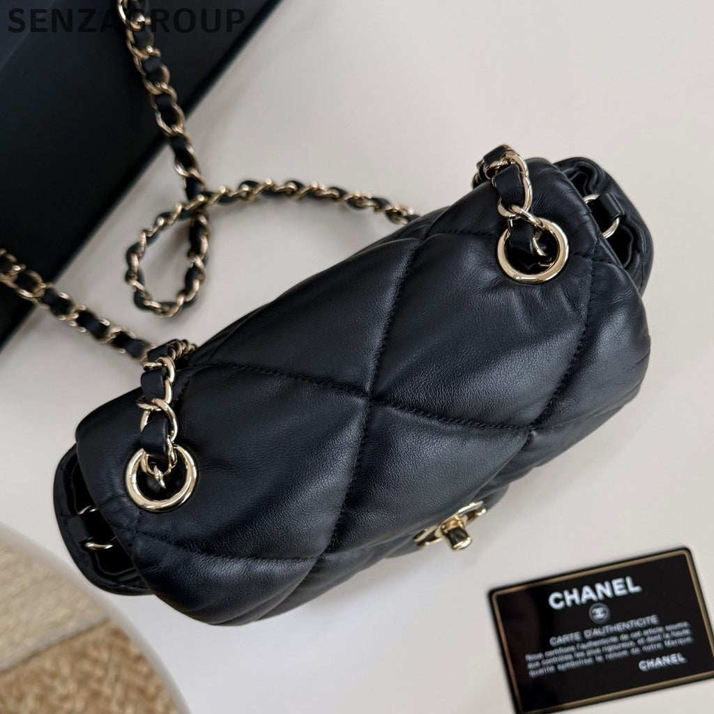 Chanel Diamond Chain Shoulder Bag Crossbody Black Gold Women Classic Fashion