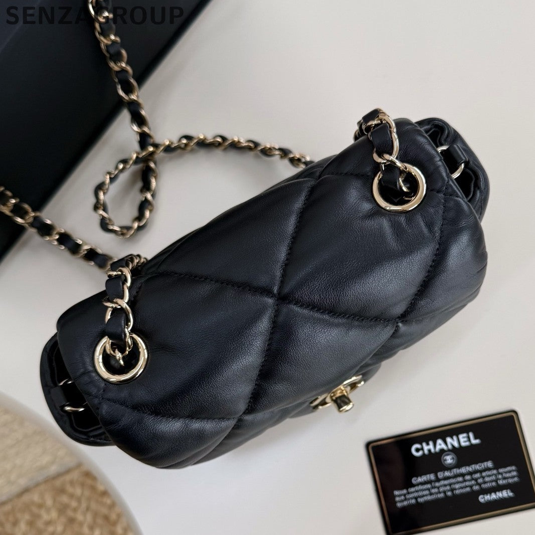 Chanel Diamond Chain Shoulder Bag Crossbody Black Gold Women Classic Fashion