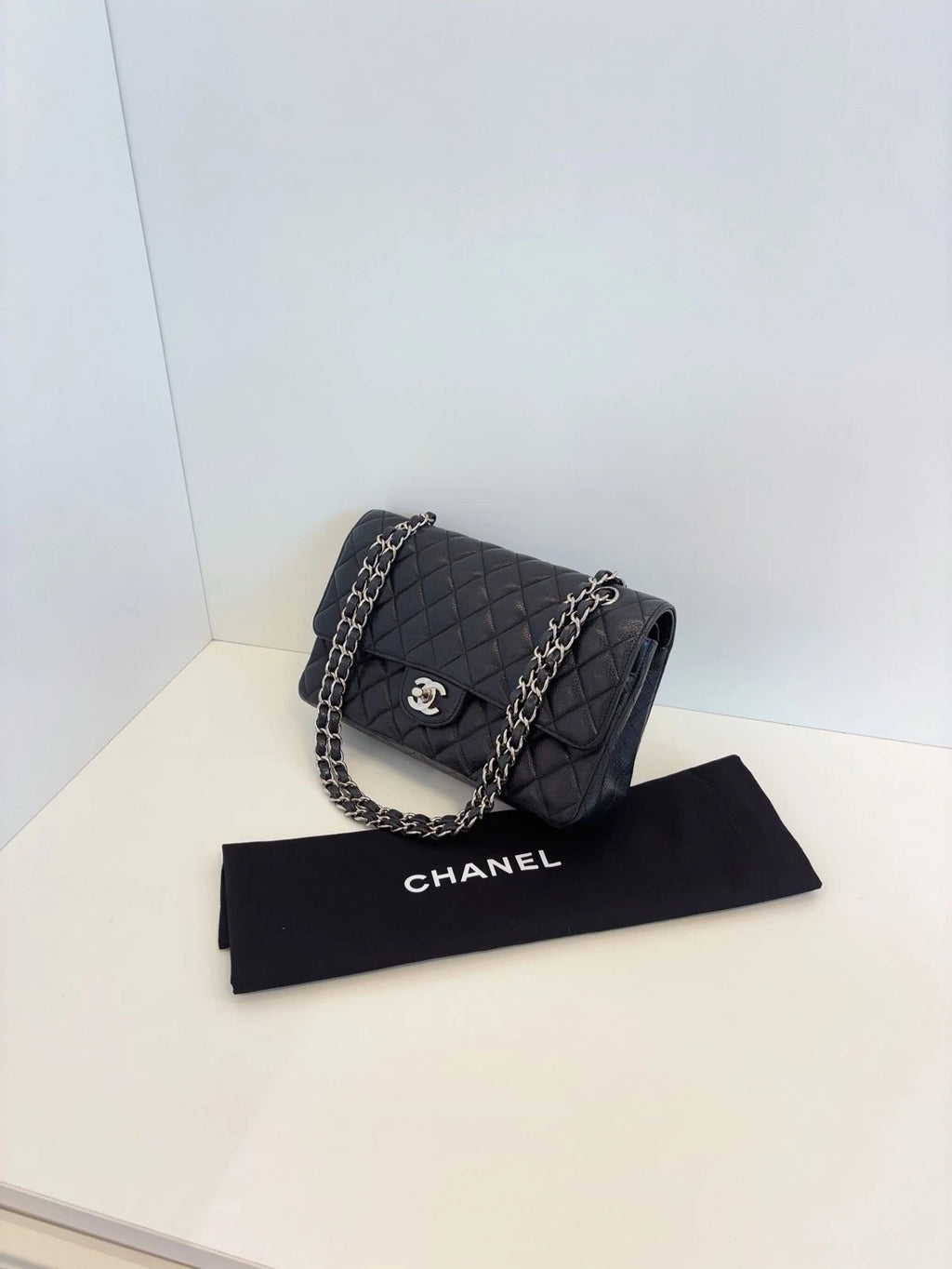 Chanel Classic Flap Medium Shoulder Bag Women's Handbag Black Caviar