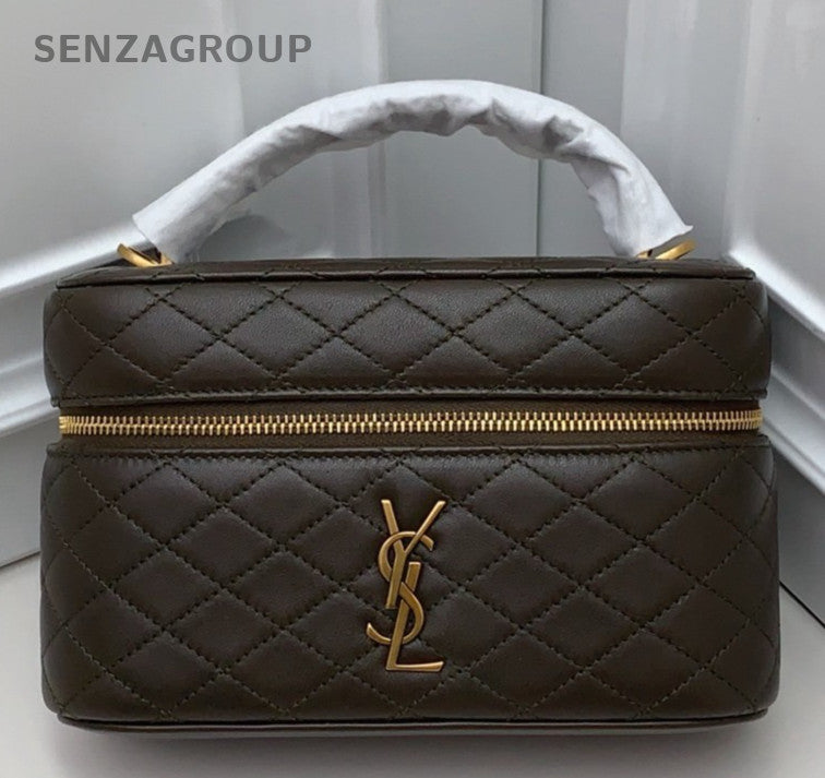 Saint Laurent Gaby Mini Lambskin Crossbody Top Handle Bag Green Gold Women