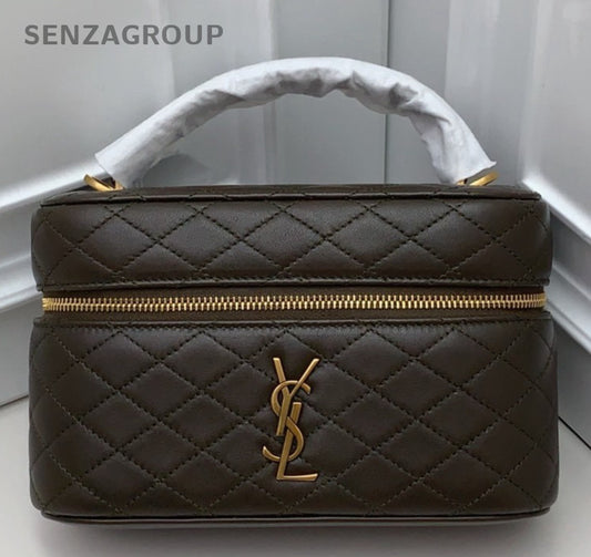 Saint Laurent Gaby Mini Lambskin Crossbody Top Handle Bag Green Gold Women