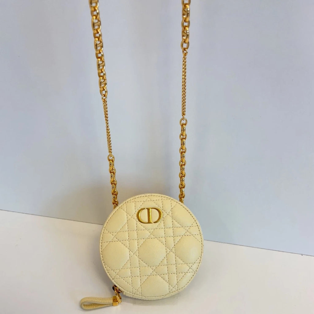 Christian Dior Caro Cannage Calfskin Chain Shoulder Crossbody Bag Yellow Women