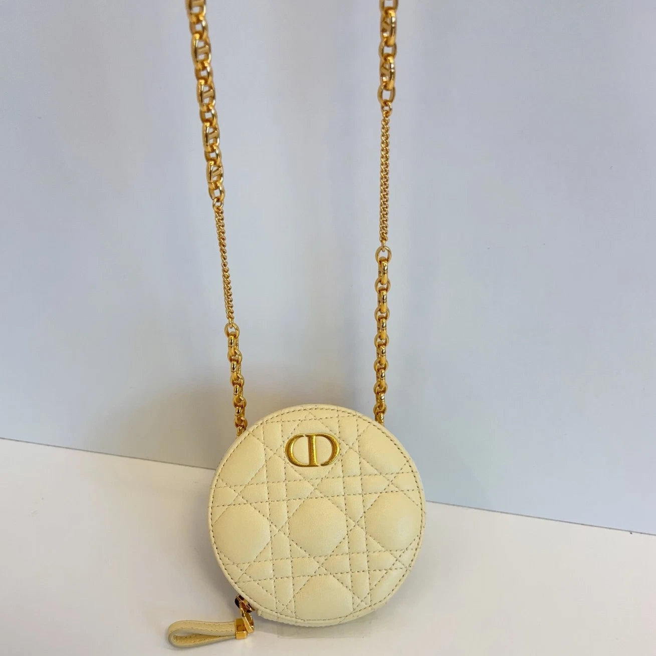 Christian Dior Caro Cannage Calfskin Chain Shoulder Crossbody Bag Yellow Women
