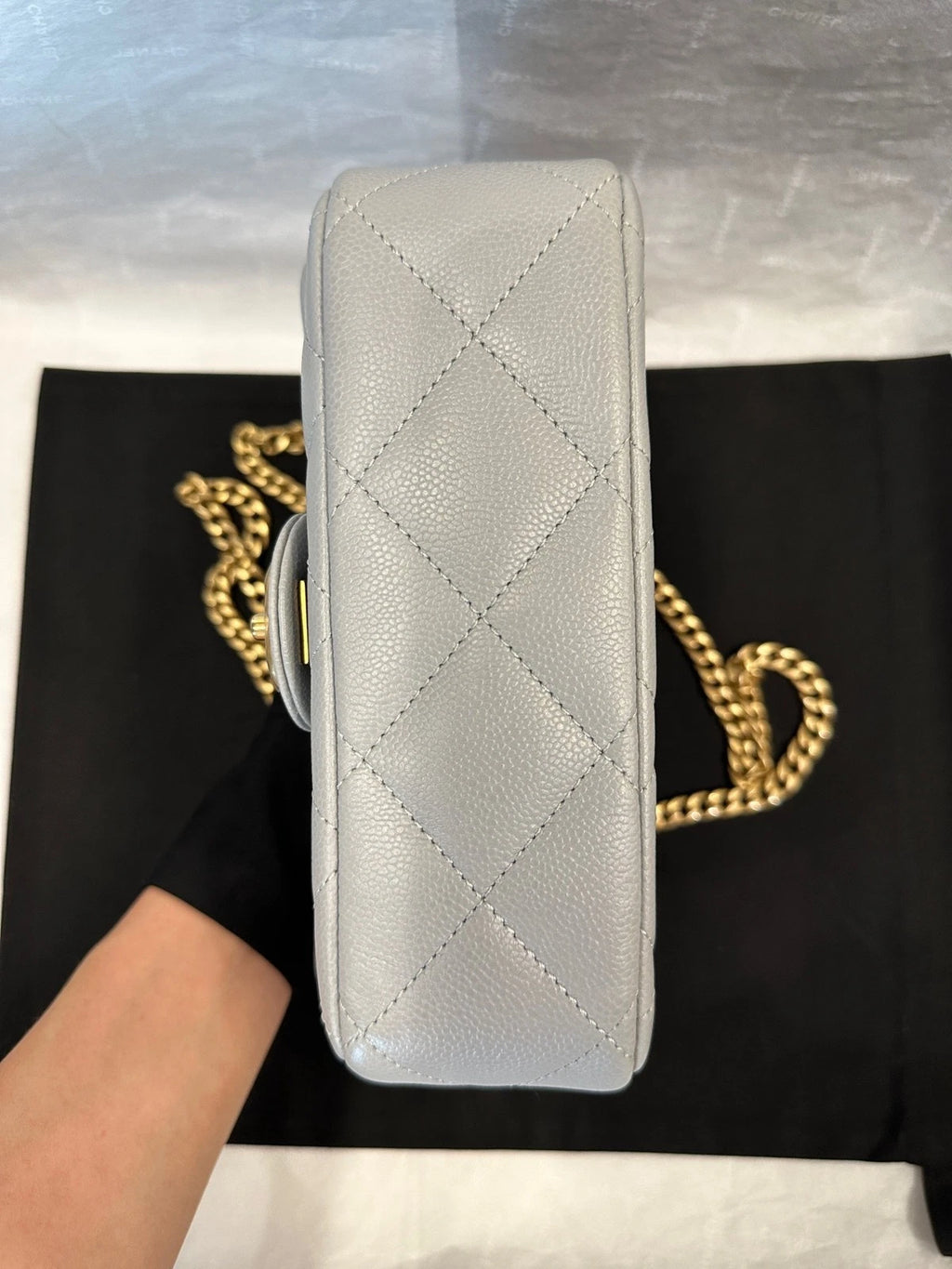 CHANEL Heart 20cm Gray Leather Crossbody Bag For Women