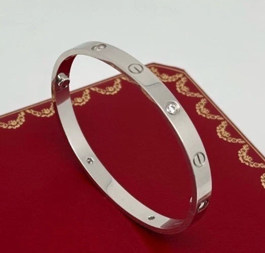 Cartier Love Classic Bracelet 4 Diamonds 18K White Gold Double Screw Bangle
