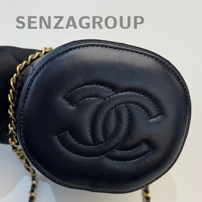 Chanel 25C Black Gold Lambskin Chain Bucket Bag Classic Women's Crossbody