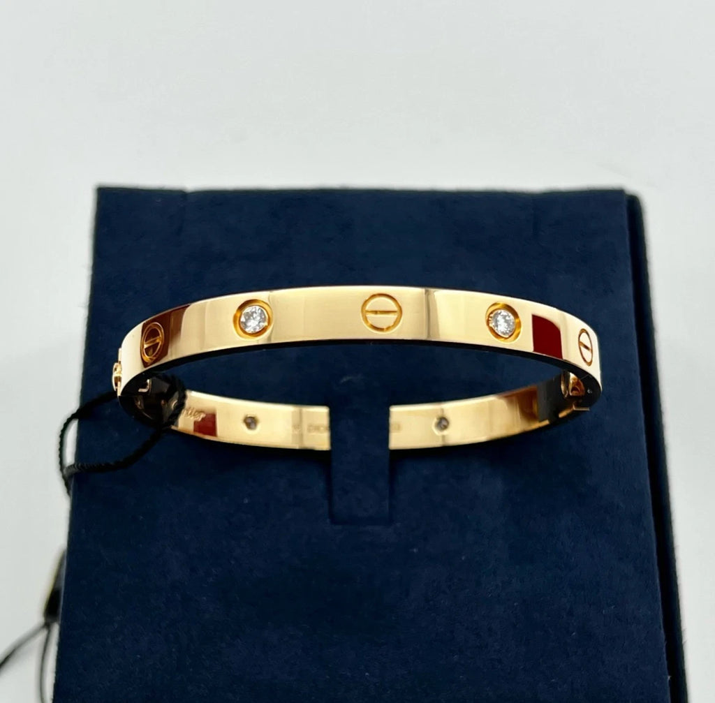 Cartier Love Classic Bangle Bracelet 4 Diamonds 18K Rose Gold Size16