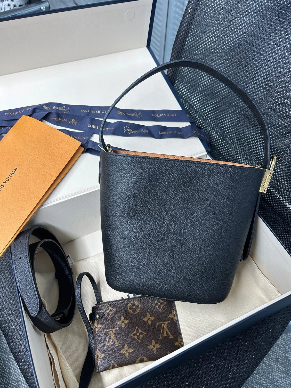 Louis Vuitton Calfskin Low Key All In BB Black Bucket Shoulder Bag For Women