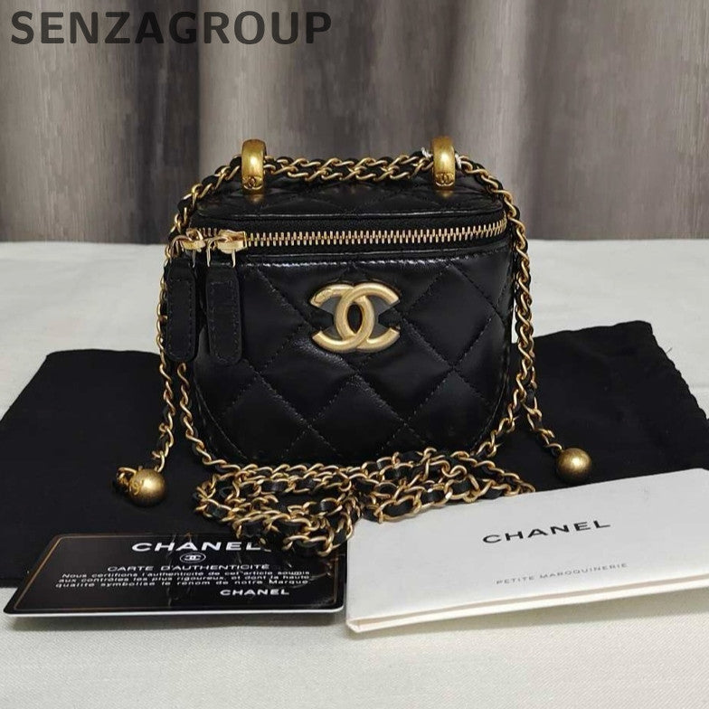 Chanel Black Gold Quilted Square Box Chain Crossbody Bag Classic Fashion
