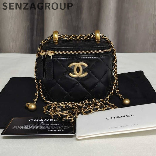 Chanel Black Gold Quilted Square Box Chain Crossbody Bag Classic Fashion